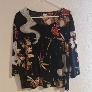 Brittany Black Multicolor Floral Blouse 3X